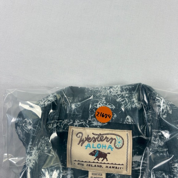 Western Aloha Shirt Mens Medium Gray Pearl Snap Up Cowboy Long Sleeve Island - Picture 10 of 10